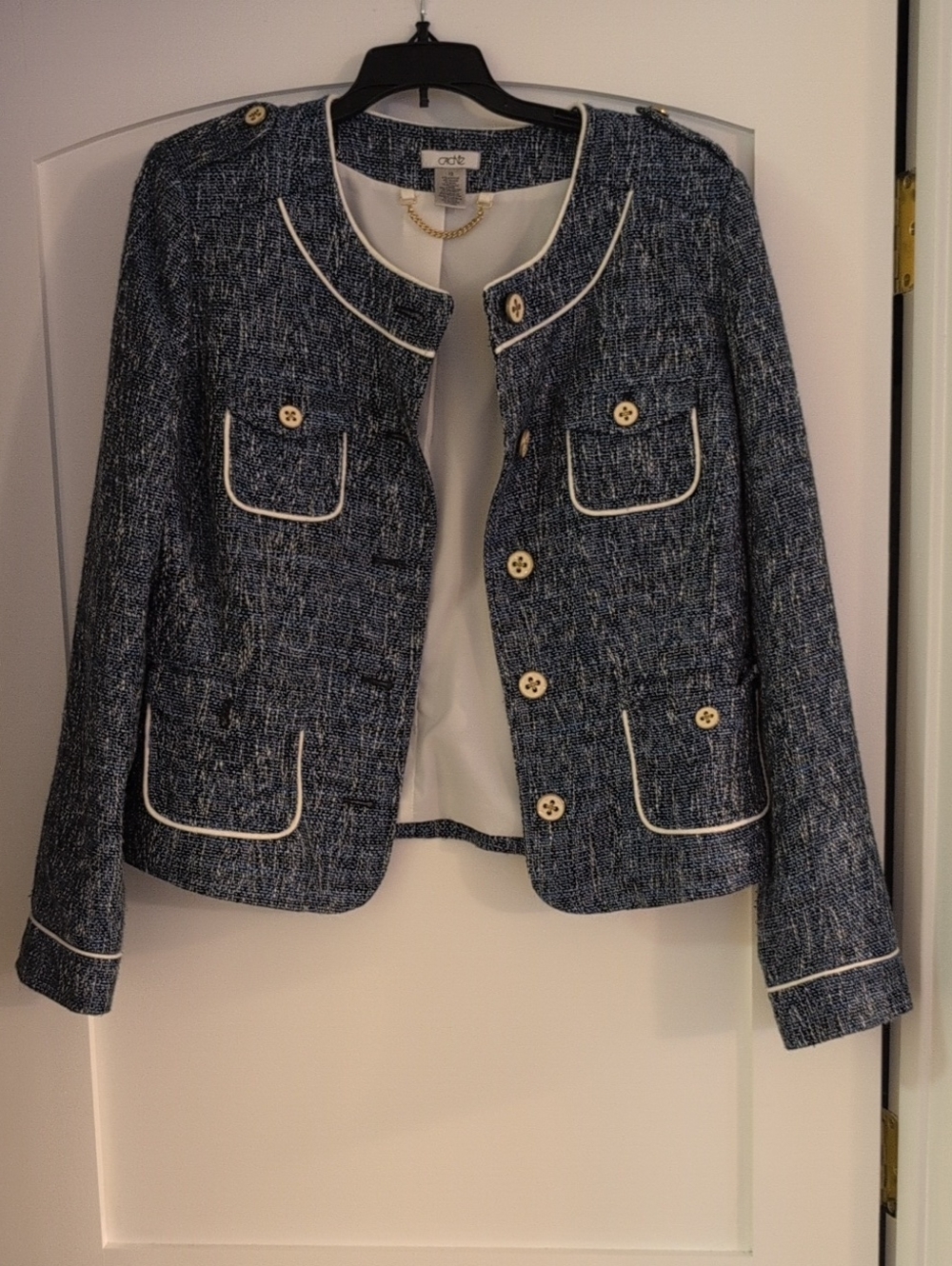 Vintage Cache Blue Tweed Jacket with White Trim
